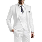 White Men Wedding Suits Groom Wear Peak Lapel Wedding Groom Tuxedos Business Party Suit 3 Pieces (Jacket+Vest+Pant)Costume Homme